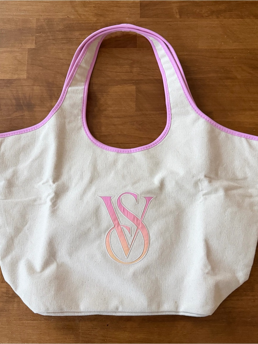 Victoria's Secret Canvas Pink-Trim Ombré Monogram Tote Bag